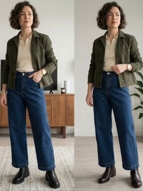 L.L. BEAN Women's Wide Leg Ankle Jeans Blue Washed Size 8 Petite